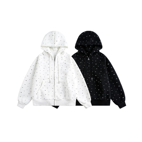 Unisex Oversize-Kapuzenjacke mit Sternchen-Print und durchgehendem Reißverschluss Shop Nory