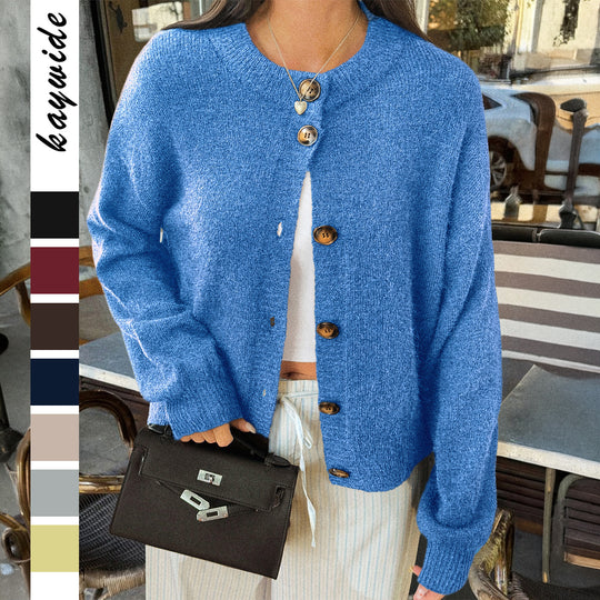 Damen nan kuscheliger Oversize-Strickcardigan mit Hornknopf-Leiste und Rundhalsausschnitt Shop Nory