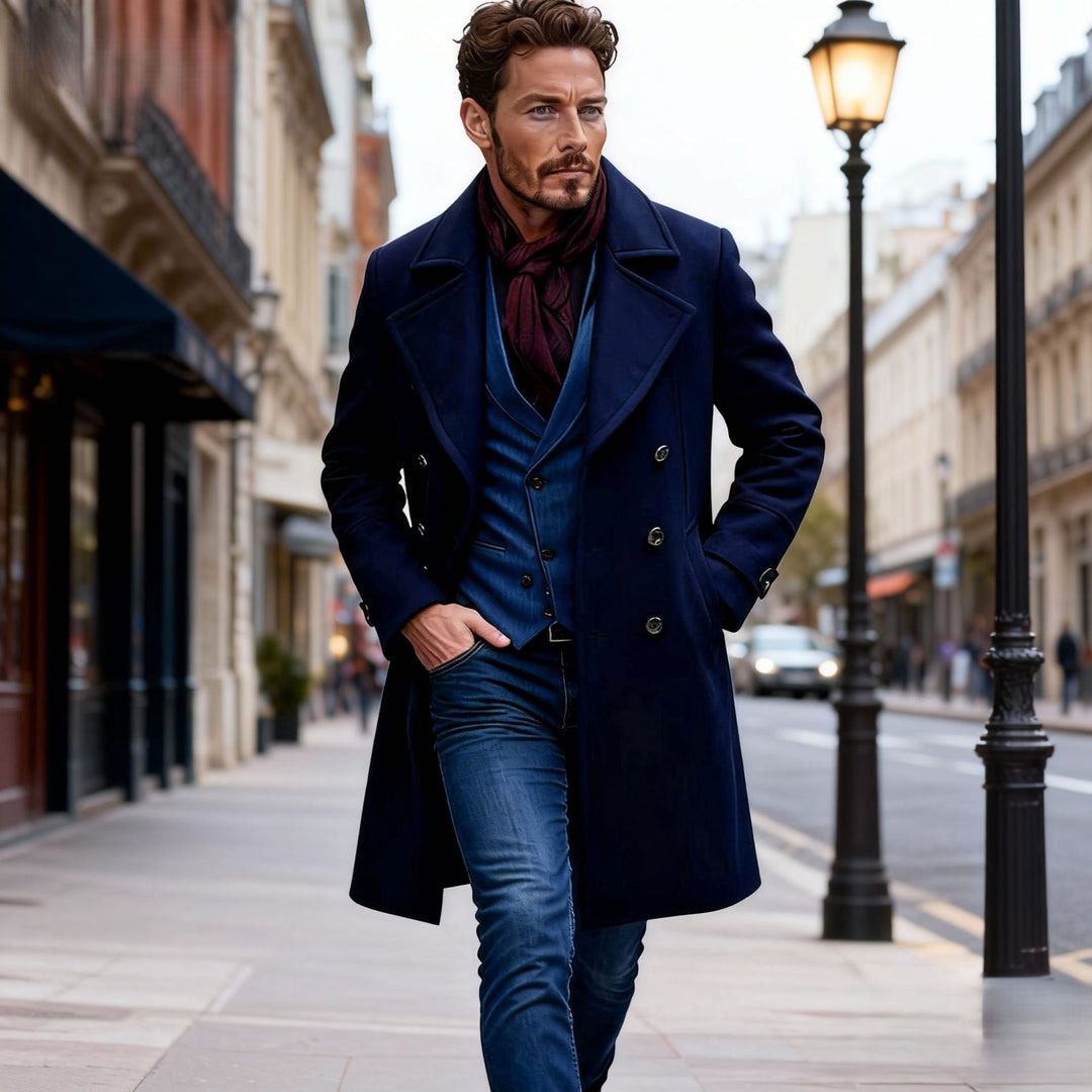 Herren Eleganter Doppelreiher-Mantel mit taillierter Schnittführung und gesteppter Innenfütterung Shop Nory