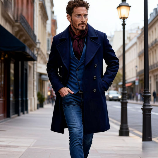 Herren Eleganter Doppelreiher-Mantel mit taillierter Schnittführung und gesteppter Innenfütterung Shop Nory