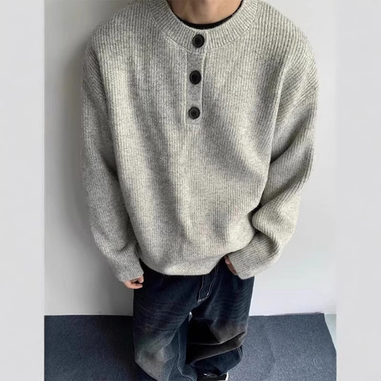 Herren Oversized Strickpullover mit Dreiknopf-Henleypasse Shop Nory