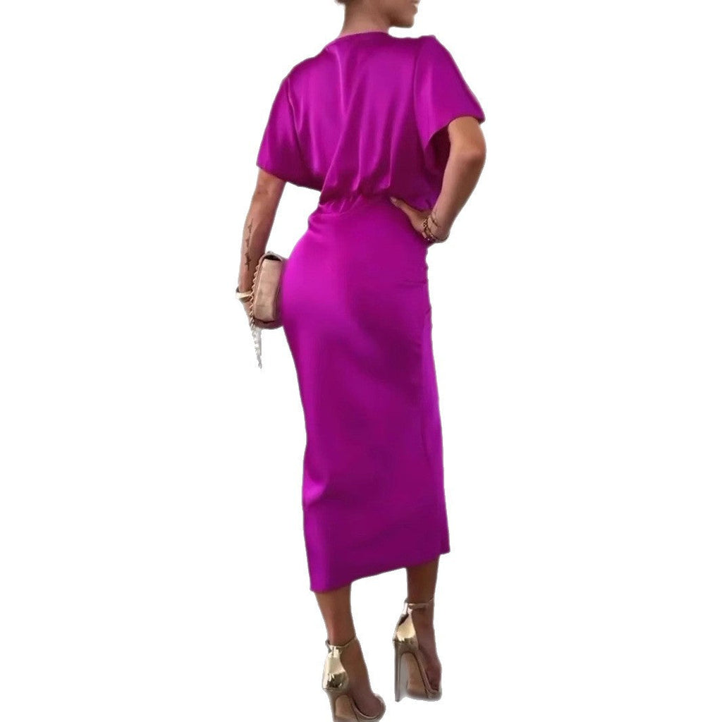 Damen Knielanges Satin-Kleid mit Kreuz-Design