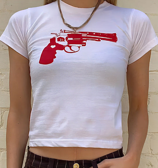 Damen Crop-T-Shirt mit kreativem Motiv und figurbetontem Schnitt Shopnory