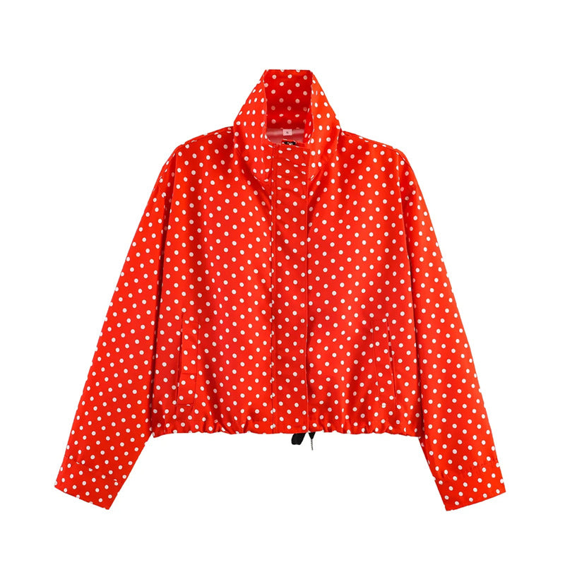 Damen Gekürzte Punkte-Utility-Jacke mit Stehkragen und Tunnelzug Shop Nory