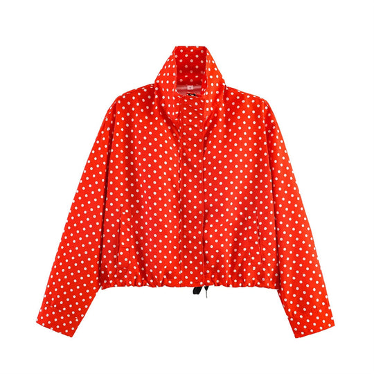 Damen Gekürzte Punkte-Utility-Jacke mit Stehkragen und Tunnelzug Shop Nory
