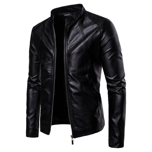 Herren Slim-Fit Biker-inspirierte Kunstlederjacke mit Stehkragen und minimalistischer Nahtführung Shop Nory
