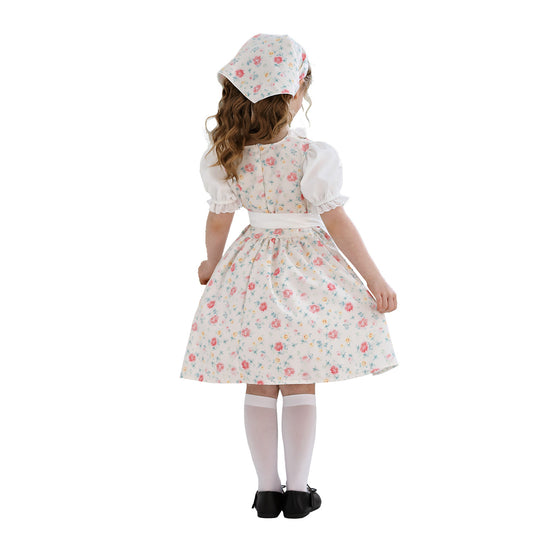 Damen nan traditionelles Dirndlkleid für Mädchen mit bestickter Schürze, Rüschenkragen und passendem Kopftuch Shop Nory