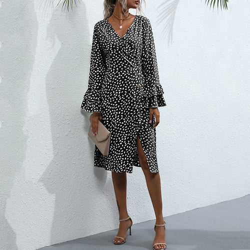 Damen Midi-Wickelkleid im Tupfenmuster mit Volant-Bündchen & Taillenkordel Shop Nory