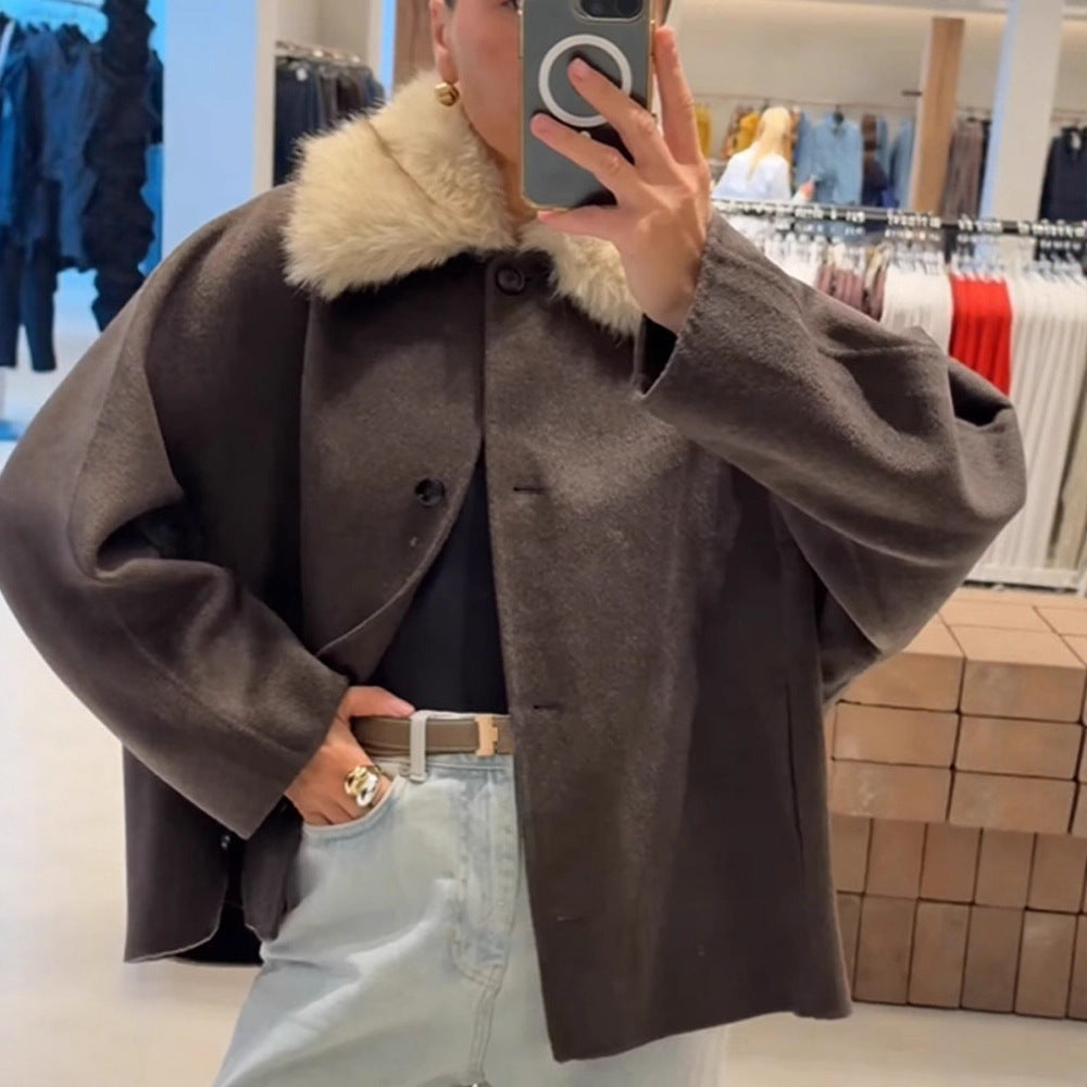 Damen Boxy-Cropped Wollmix-Jacke mit weichem Kunstpelz‑Schalkragen Shop Nory