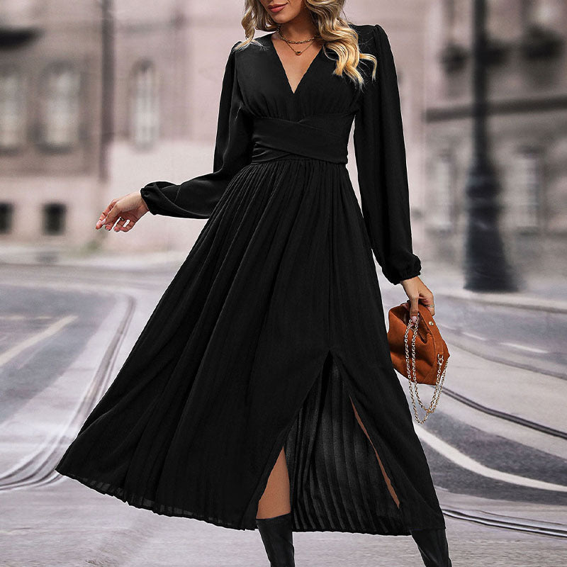 Damen Fließendes Maxikleid mit asymmetrischem Saum und V-Ausschnitt Shop Nory