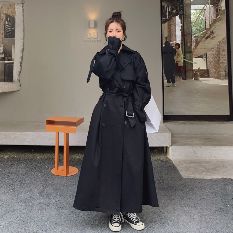 Damen Langer doppeltreihiger Trenchcoat mit Taillengürtel, Sturmklappe und weitem Oversize‑Schnitt Shop Nory
