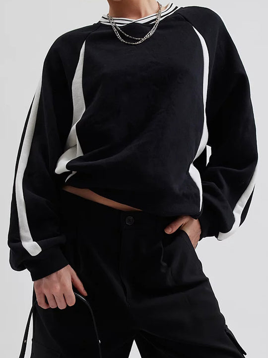 Damen Oversize Sweatshirt mit Raglanärmeln und Kontraststreifen Shop Nory