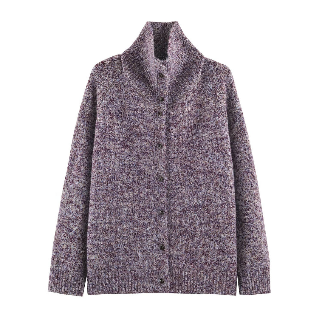 Damen Grobgestrickter Cardigan mit hohem Rollkragen und durchgehender Knopfleiste Shop Nory