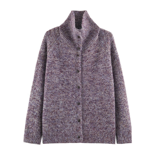 Damen Grobgestrickter Cardigan mit hohem Rollkragen und durchgehender Knopfleiste Shop Nory
