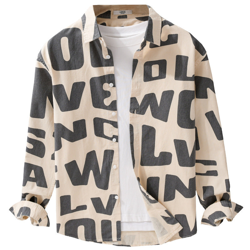 Herren Baumwoll-Overshirt mit Allover-Lettering-Print, Relaxed-Fit und Kentkragen Shop Nory