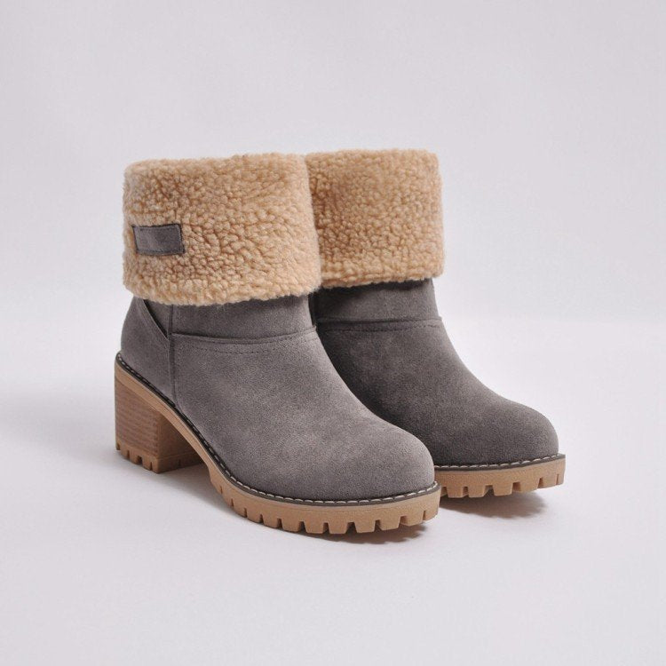 Damen nan gefütterte Kurzstiefelette mit Umschlag-Fellmanschette, Wildlederoptik und robuster Profilsohle Shop Nory