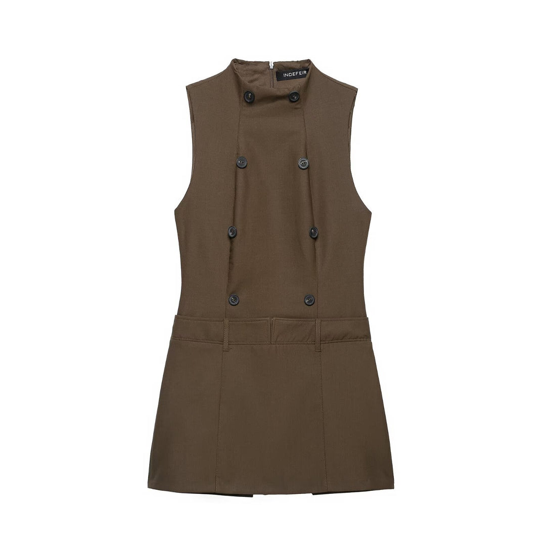 Damen Ärmelloses Pinafore‑Kleid mit doppelreihiger Knopfleiste und taillierter Passform Shop Nory