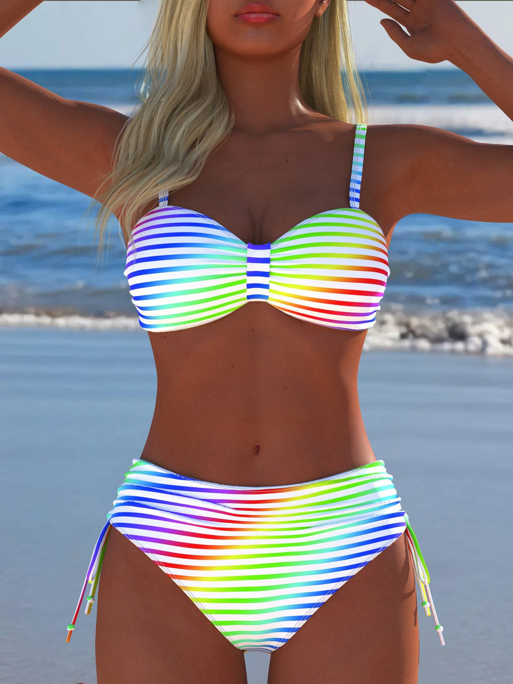Damen Bikini-Set mit stilvollem Karomuster und goldfarbenen Akzenten