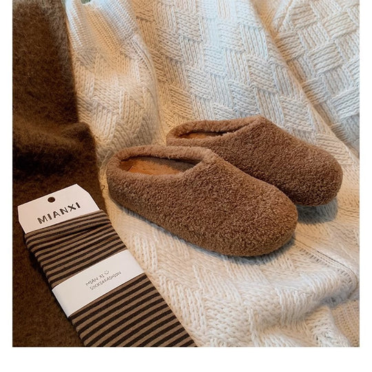 Damen Kuschelige Teddy-Filz Hausschlappen mit geschlossener Kappe und gepolstertem Fußbett Shop Nory
