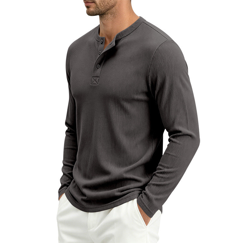 Herren Henley-Langarmshirt aus Soft-Waffeljersey mit leichtem Stretch und flacher Knopfleiste Shop Nory