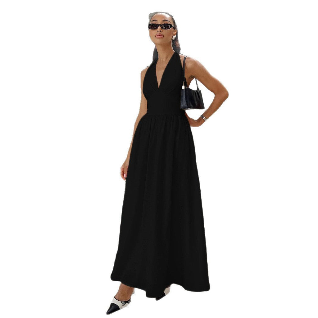 Damen Maxikleid mit tieferem V-Ausschnitt und fließendem Rock