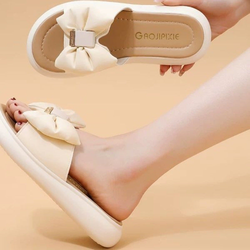 Damen Badesandalen mit dekorativem Schleifendesign und bequemer Sohle