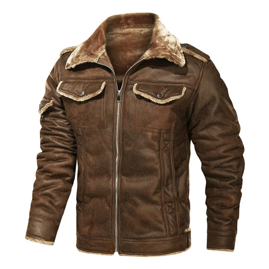 Herren Gefütterte Lammfell‑Imitat Bikerjacke mit Stehkragen und Pattentaschen Shop Nory