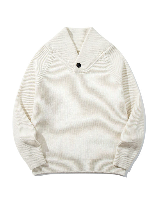 Unisex Gerippter Shawlkragen-Pullover mit Ein-Knopf-Detail Shop Nory