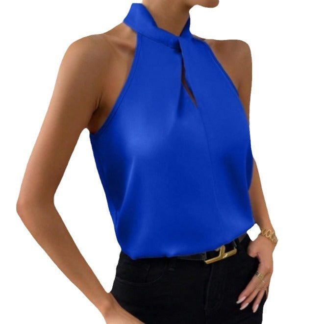 Damen Knoten Hals Stil Top Seide