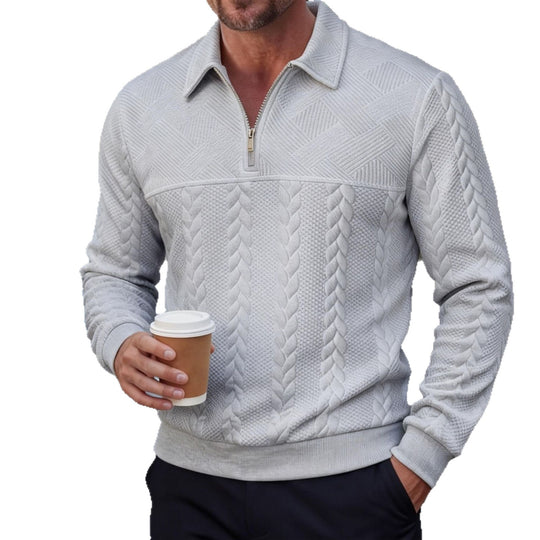 Herren strukturierter Halbzip-Pullover mit Troyerkragen, Zopfmuster und fein gerippten Bündchen Shop Nory