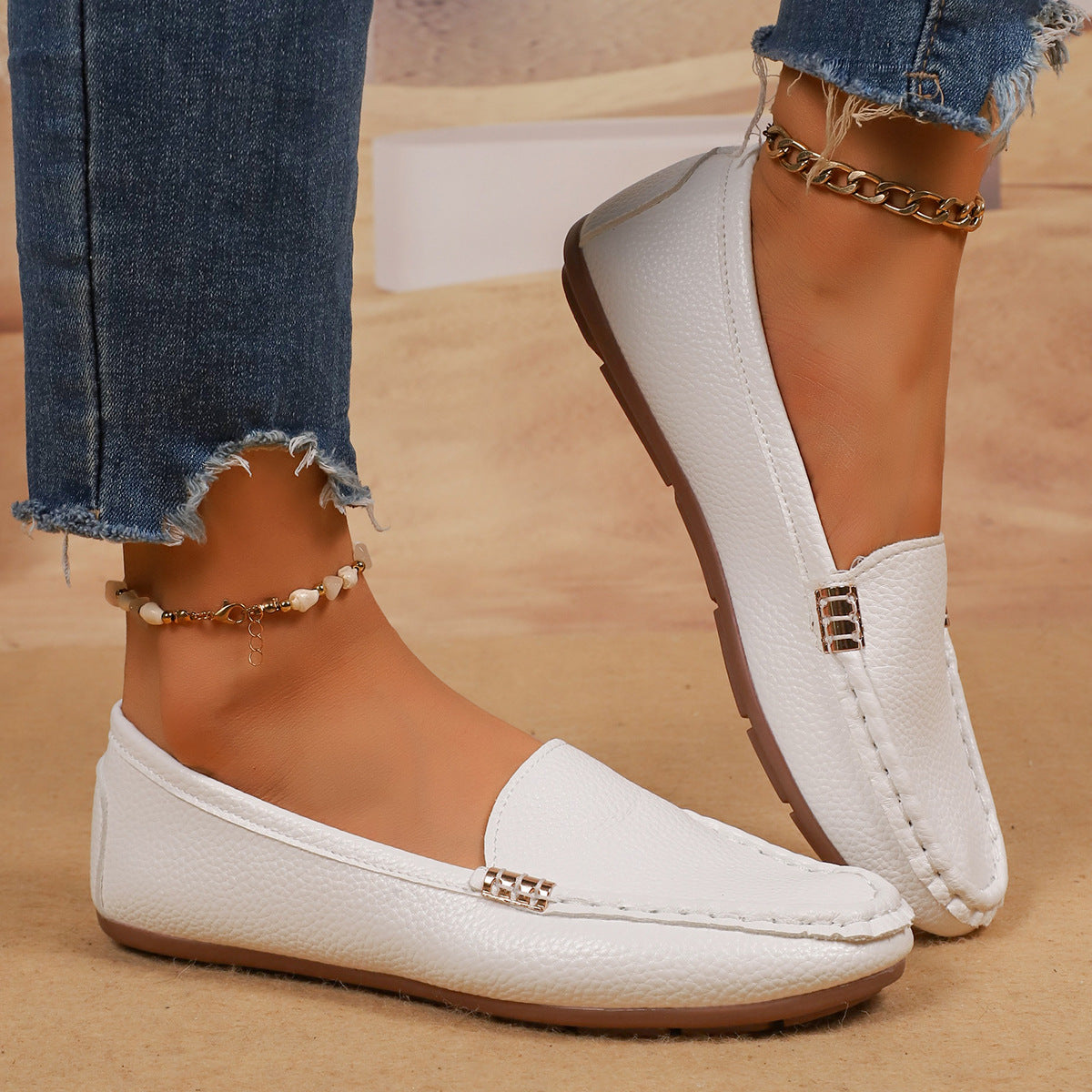 Damen Mokassin-Schuhe mit elegantem Narbenleder und rutschfester Sohle