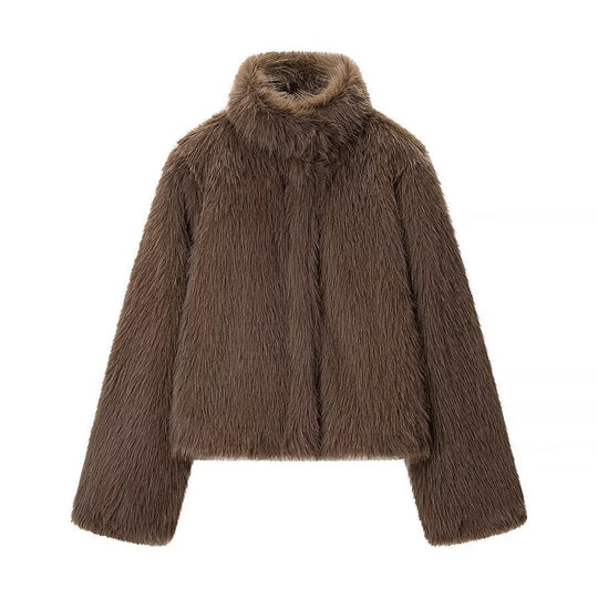 Damen Kurze Kunstfelljacke mit hohem Stehkragen und Oversized‑Silhouette Shop Nory