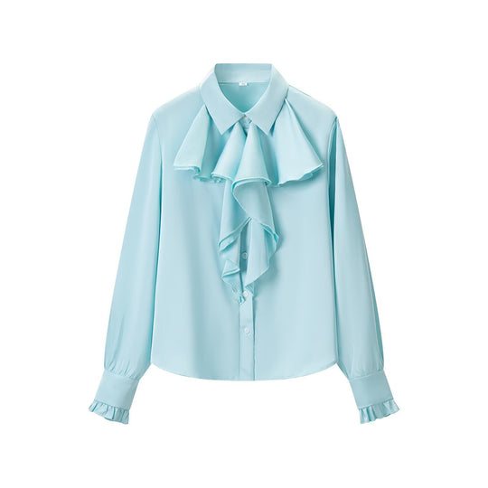 Damen Schluppenbluse mit Volantfront und Rüschenmanschetten Shop Nory