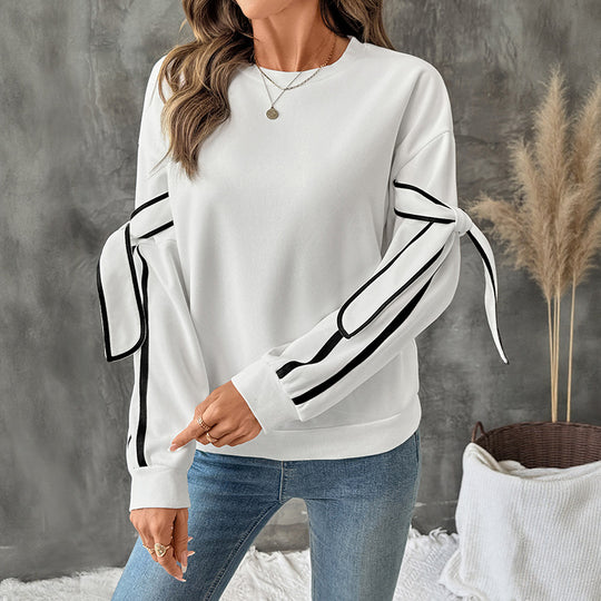 Damen Sweatshirt mit Zierstreifen und Schleifendetail an den Ärmeln Shop Nory