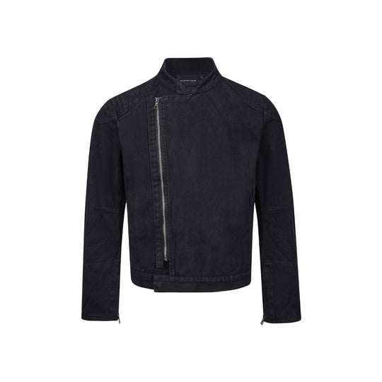 Herren Kurz geschnittener asymmetrischer Canvas-Bikerblouson mit Funnelkragen und Reißverschluss-Detail Shop Nory