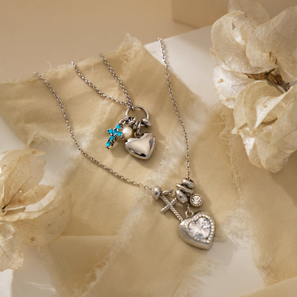 Damen Halskette mit herzförmigem Anhänger und funkelndem Zirkonia Shop Nory