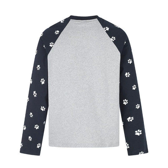 Damen Casual-Langarmshirt im Raglanstil mit Hunde-Pfotenmuster und Statement-Frontprint Shop Nory