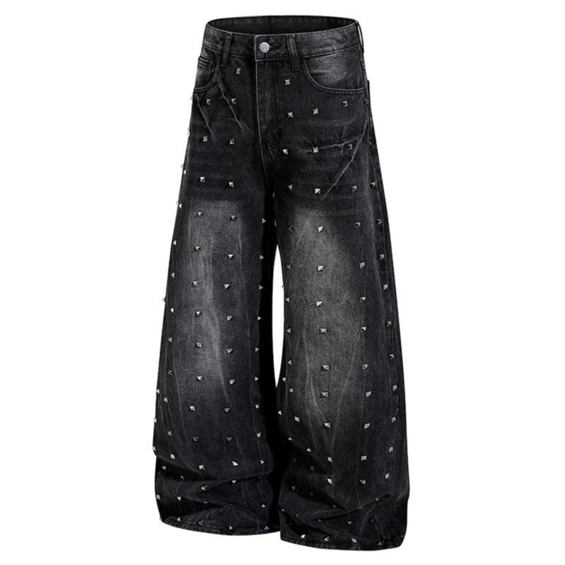 Damen High‑Waist weite Denim‑Culotte mit Metallnieten und Balloon‑Silhouette Shop Nory
