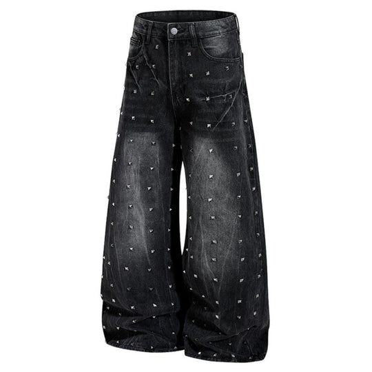 Damen High‑Waist weite Denim‑Culotte mit Metallnieten und Balloon‑Silhouette Shop Nory