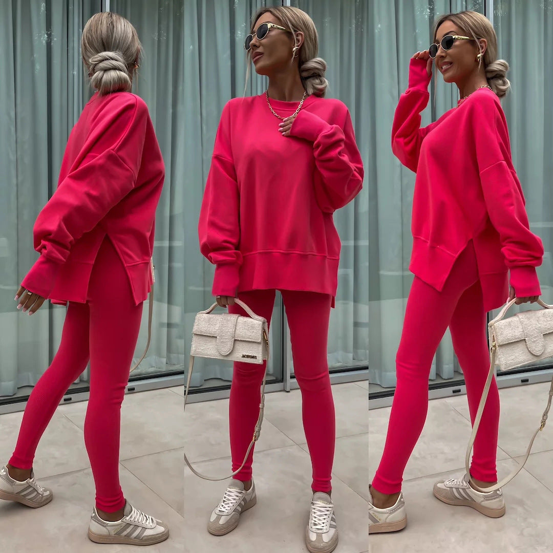 Damen komfortables Oversize-Lounge-Set mit langem Sweatshirt, gerippten High-Waist-Leggings und verlängerten Bündchen Shop Nory