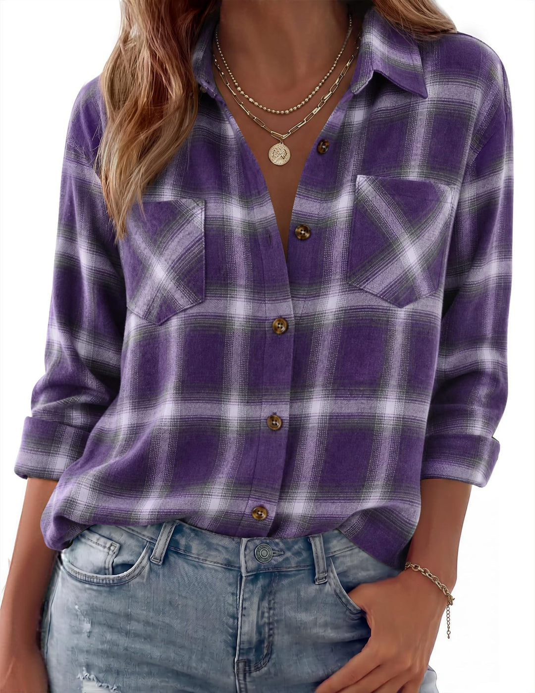 Damen Karierte Oversize-Hemdjacke aus Flanell mit Brusttaschen Shop Nory