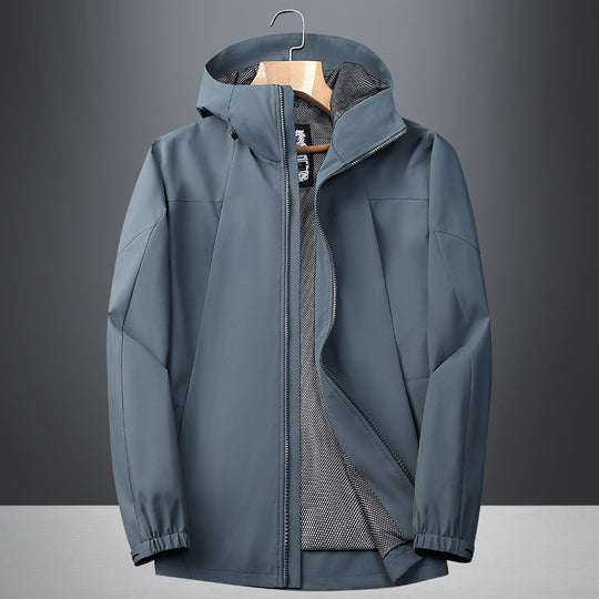 Herren Softshell Regen- und Übergangsjacke mit Kapuze, winddichter Membran und atmungsaktivem Meshfutter Shop Nory