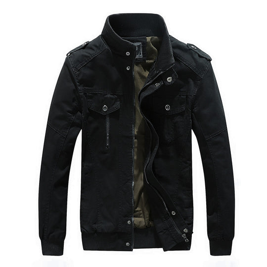 Herren Urbaner Canvas-Pilotblouson mit verstärkten Schultern, Stehkragen und verdecktem Reißverschluss Shop Nory