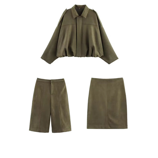 Damen Oversize-Suede-Blouson mit verkürztem Saum und Schulterklappen Shop Nory
