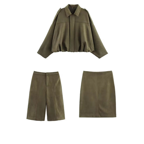Damen Oversize-Suede-Blouson mit verkürztem Saum und Schulterklappen Shop Nory