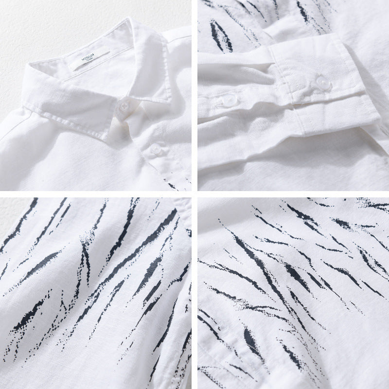 Herren Leichtes Leinen-Baumwoll-Hemd mit abstraktem Pinselprint und Relaxed-Fit Shop Nory