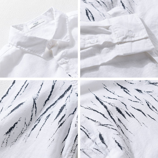 Herren Leichtes Leinen-Baumwoll-Hemd mit abstraktem Pinselprint und Relaxed-Fit Shop Nory