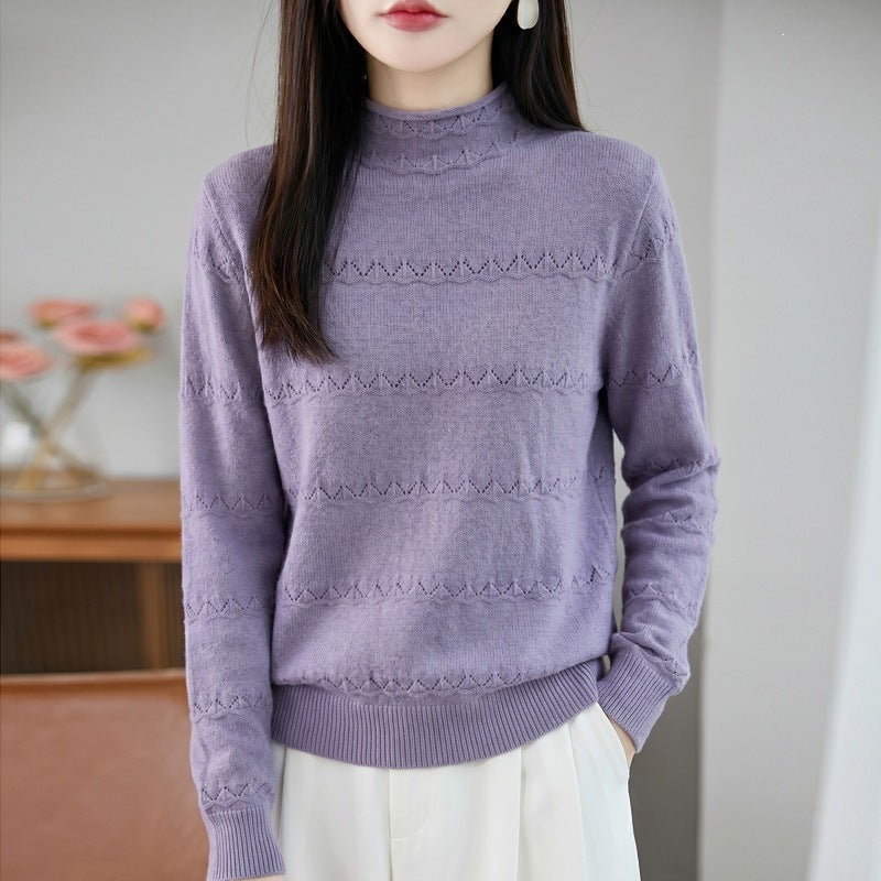 Damen Leichter Ajourstrick-Pullover mit kurzem Stehkragen und feinem Rippsaum Shop Nory