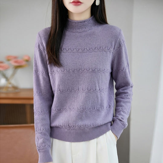 Damen Leichter Ajourstrick-Pullover mit kurzem Stehkragen und feinem Rippsaum Shop Nory