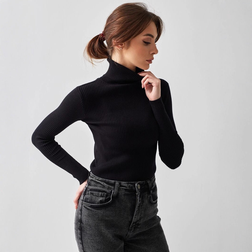 Damen Figurbetonter Rippstrick-Rollkragenpullover Shop Nory